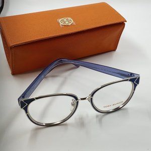 TORY BURCH - NEW  Women's Eyeglasses Blue/Shiny Silver w/ TB Leather Case!